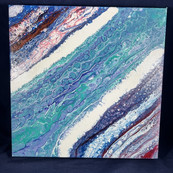 Other - Flowing River 10 x 10 Acrylic Pour Painting Kat Sanders Painting Abstract Fluid